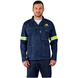 cast premium 100% cotton denim jacket reflective arms yellow tape