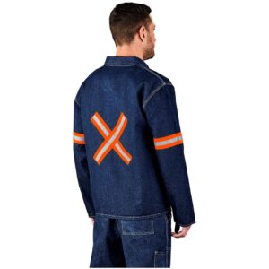 cast premium 100% cotton denim jacket reflective arms & back orange tape