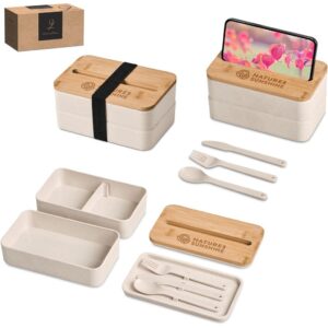 okiyo dura wheat straw & bamboo lunch box set