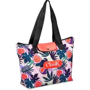 pre printed sample hoppla rosebank polyester roll up tote bag