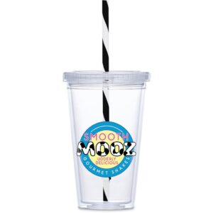 malibu double wall plastic tumbler & straw 470ml