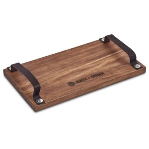 serendipio large farm style wooden tray with leather straps