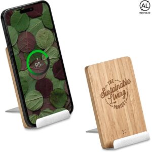 okiyo hakka bamboo & recycled aluminium wireless charging phone stand